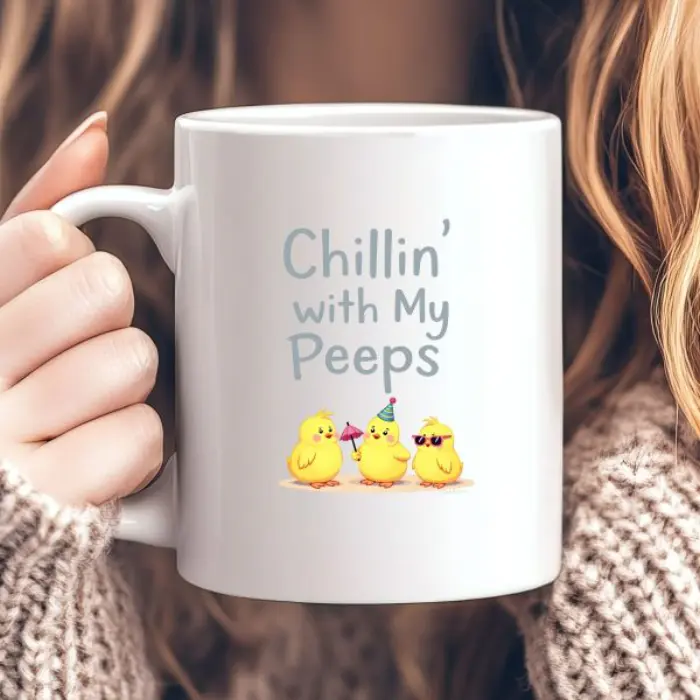Chillin’ with My Peeps | Funny Easter Mug with Relaxed Marshmallow Chicks
