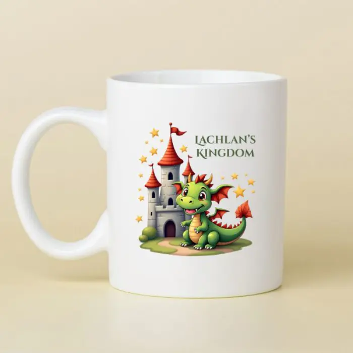[Name]’s Kingdom – Fantasy Dragon & Castle Personalised Mug for Kids