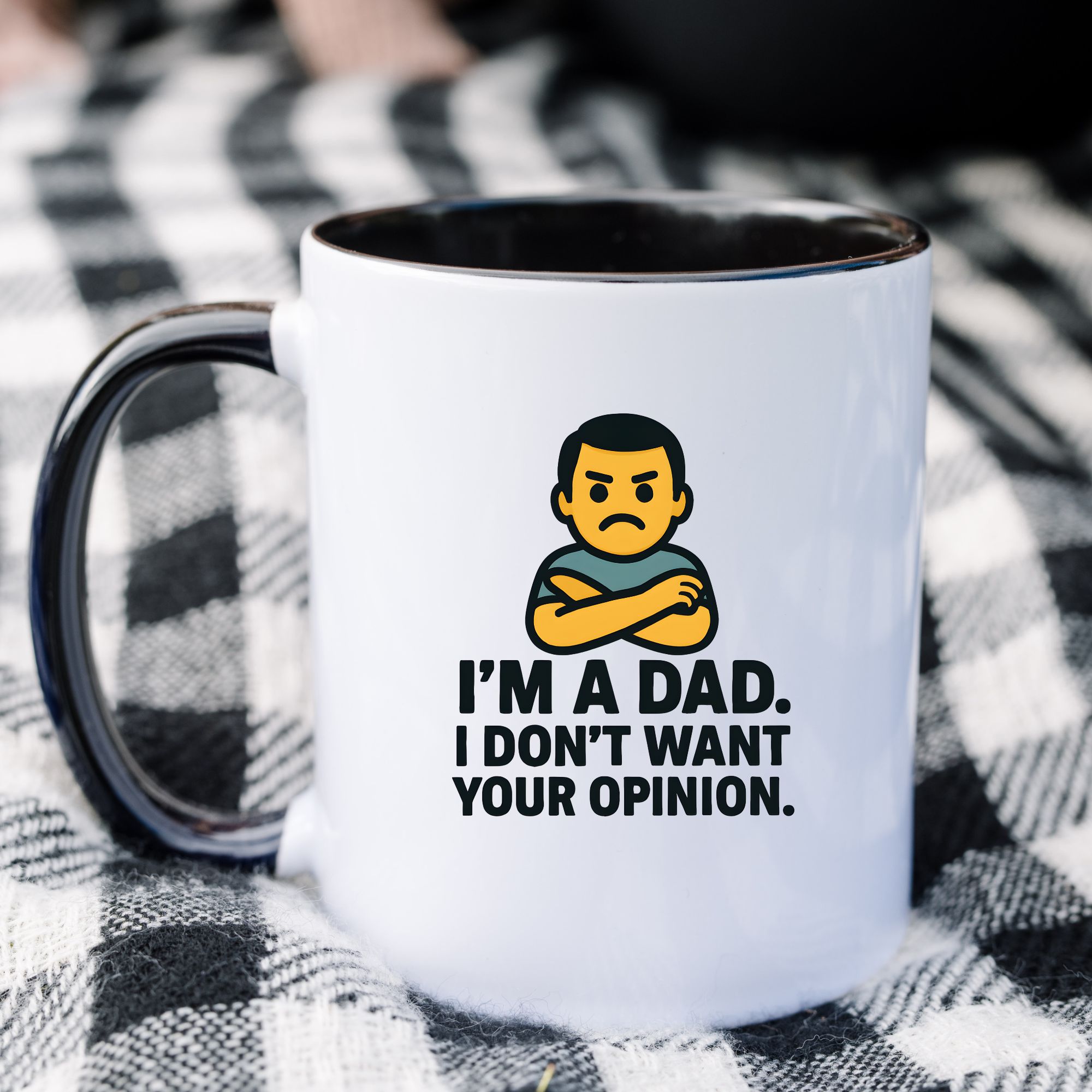 No Opinion Dad Mug – Angry Emoji Version