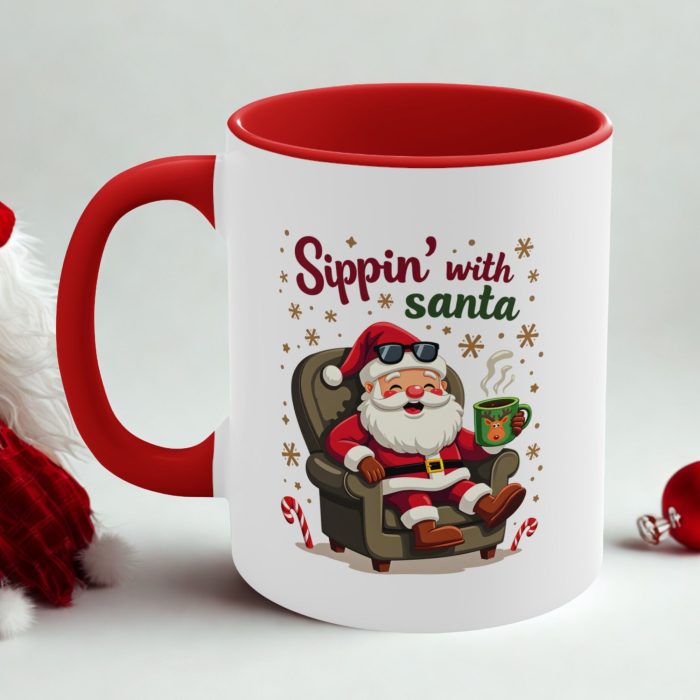 Santa Coffee Mug – “Sippin’ With Santa” Fun Holiday Mug