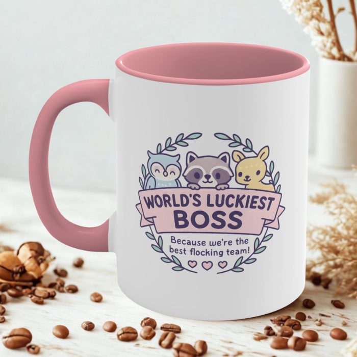 World's Luckiest Boss – Cute Pink Animal Mug Gift