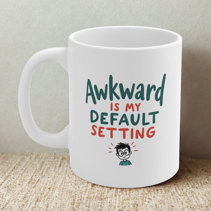 Awkward Is My Default Setting Mug – Quirky Design with Shy Character & Glasses