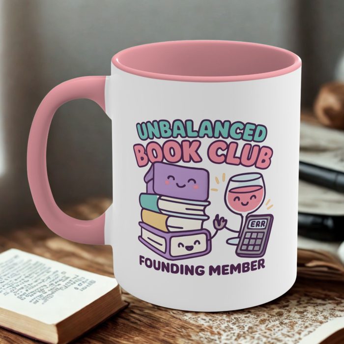 Unbalanced Book Club Cute Mug – Founding Member Funny Accountant Gift with Kawaii Wine & Calculator