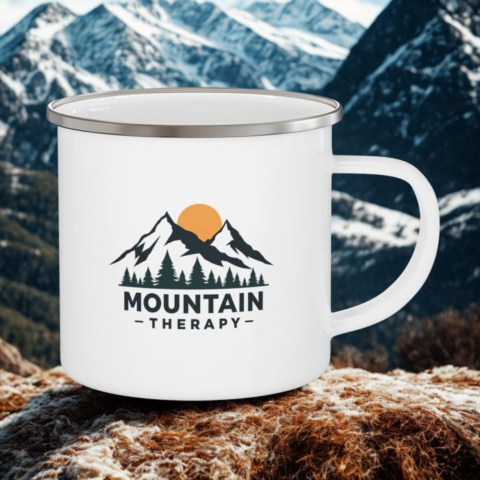 Mountain Therapy Enamel Mug – Mountain Therapy Mug | Camping & Outdoor Gift (12oz)