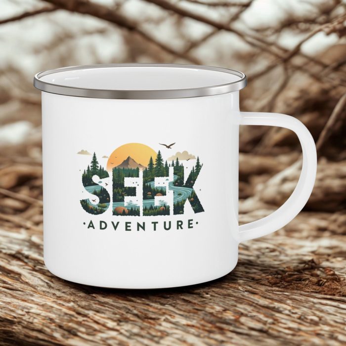Seek Adventure Enamel Mug – Seek Adventure Camping Mug | Outdoor Gift (12oz)