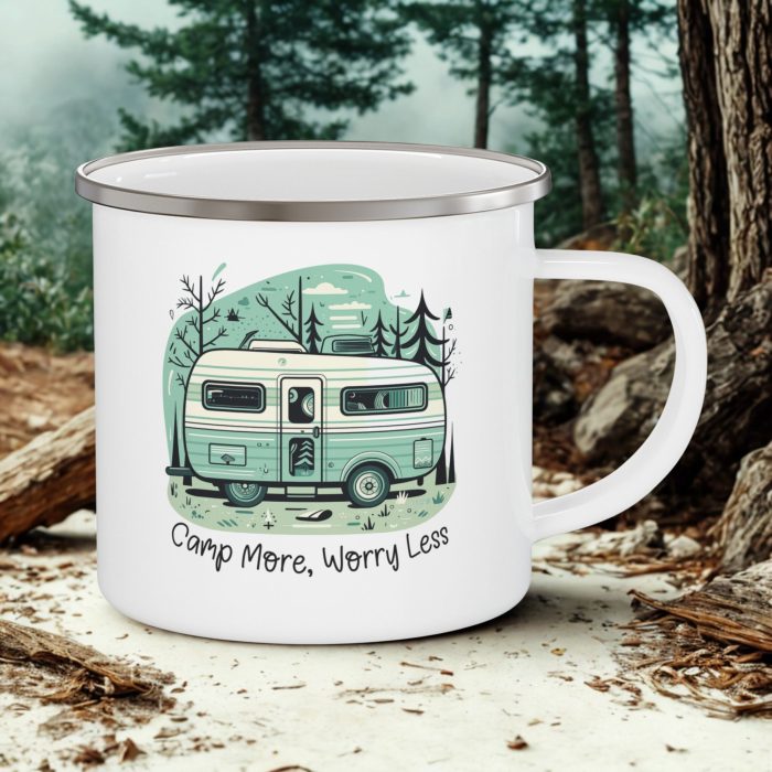 Camp More Worry Less Enamel Mug – Camp More Worry Less Mug | Camping Gift (12oz)