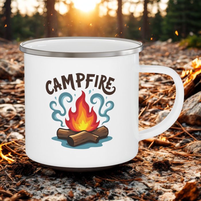 Campfire Enamel Mug – Campfire Coffee Mug | Camping & Outdoor Gift (12oz)