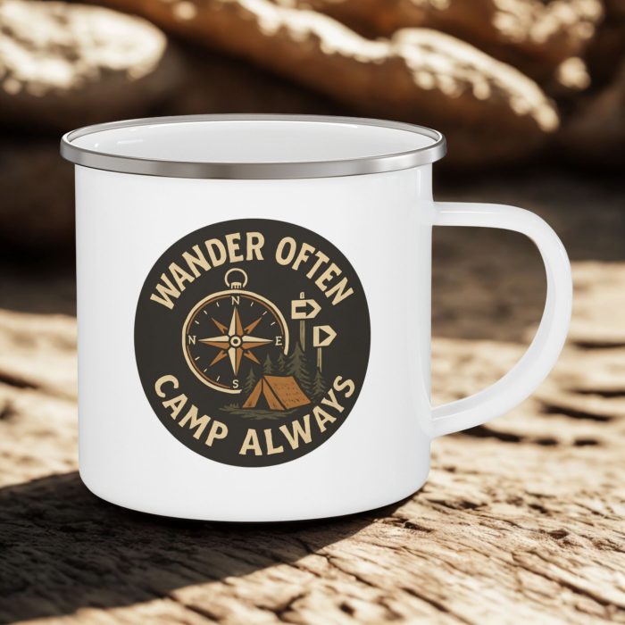 Compass Camping Enamel Mug – Compass Camping Mug | Outdoor Adventure Gift (12oz)