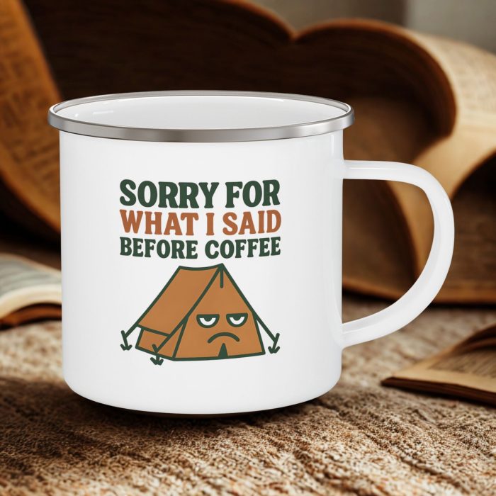 Camping Coffee Humour Enamel Mug – Camping Coffee Humour Mug | Funny Camping Gift (12oz)