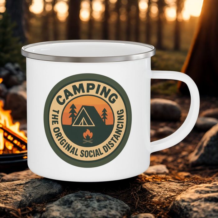 Funny Camping Slogan Enamel Mug – Funny Camping Slogan Mug | Humour Camping Gift (12oz)