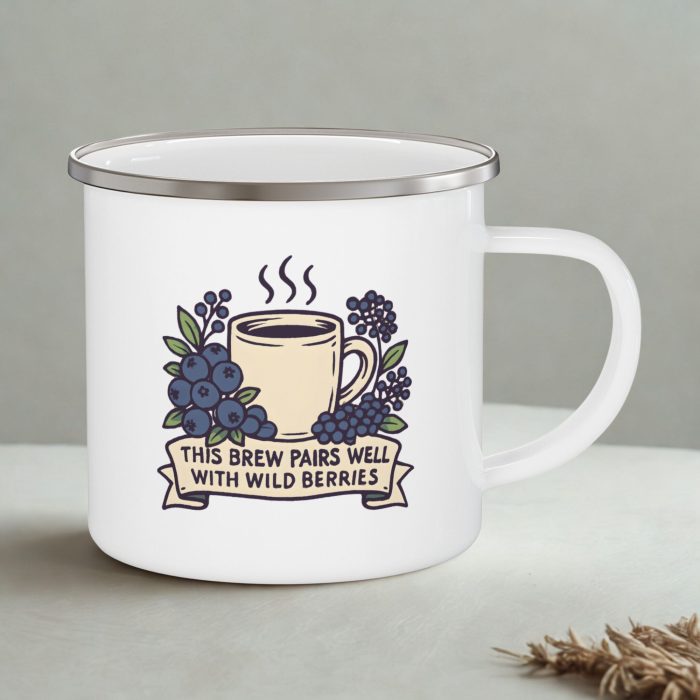 Bush Coffee Enamel Mug – Wild Berries Camping Coffee Mug (12oz)