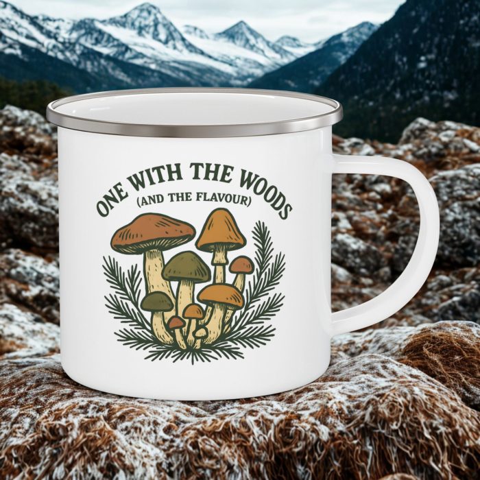 Nature Lover Camping Mug – One With The Woods Enamel Mug (12oz)