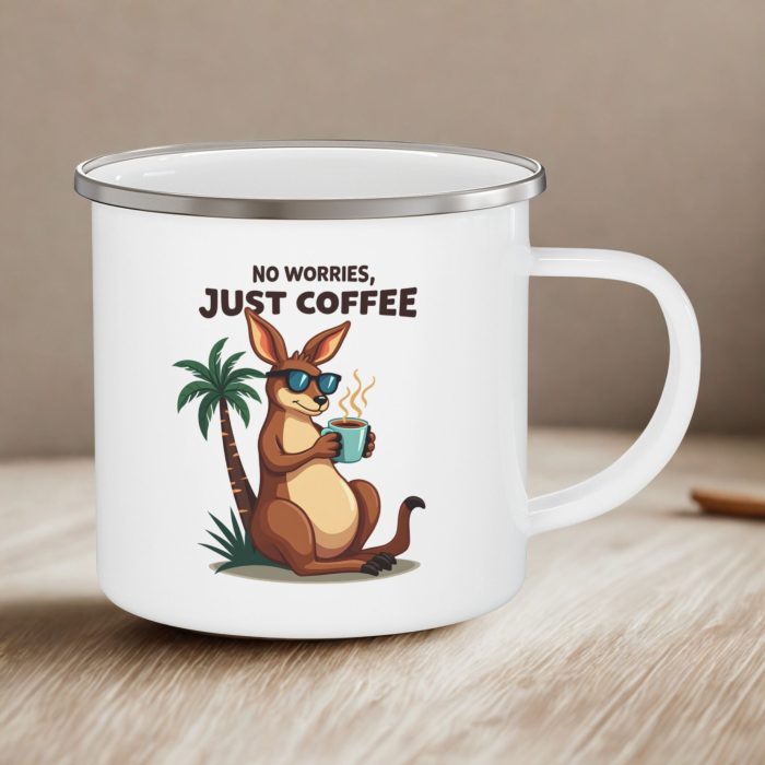 No Worries Just Coffee Mug | Funny Aussie Enamel Camping Mug