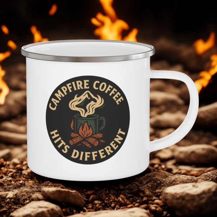 Campfire Coffee Enamel Mug – Campfire Coffee Mug Enamel | Camping Gift (12oz)