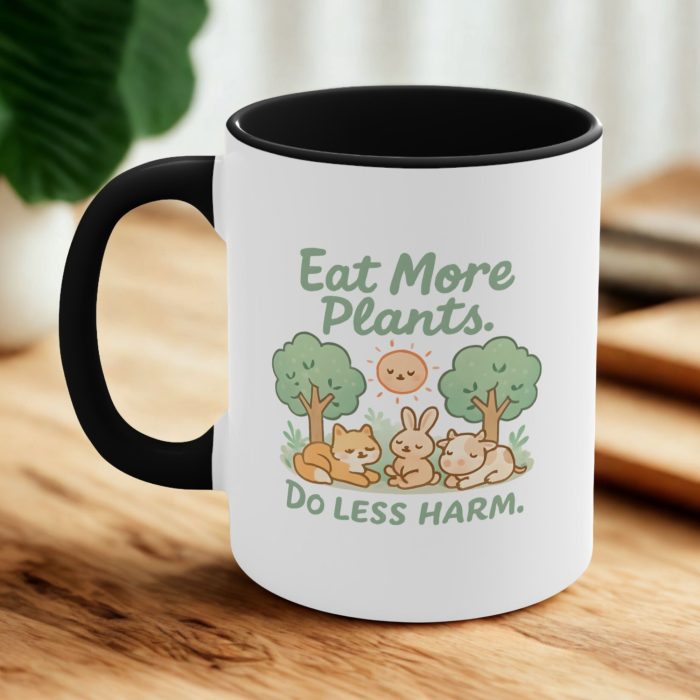 Eat More Plants. Do Less Harm. – Gentle Vegan Message Mug