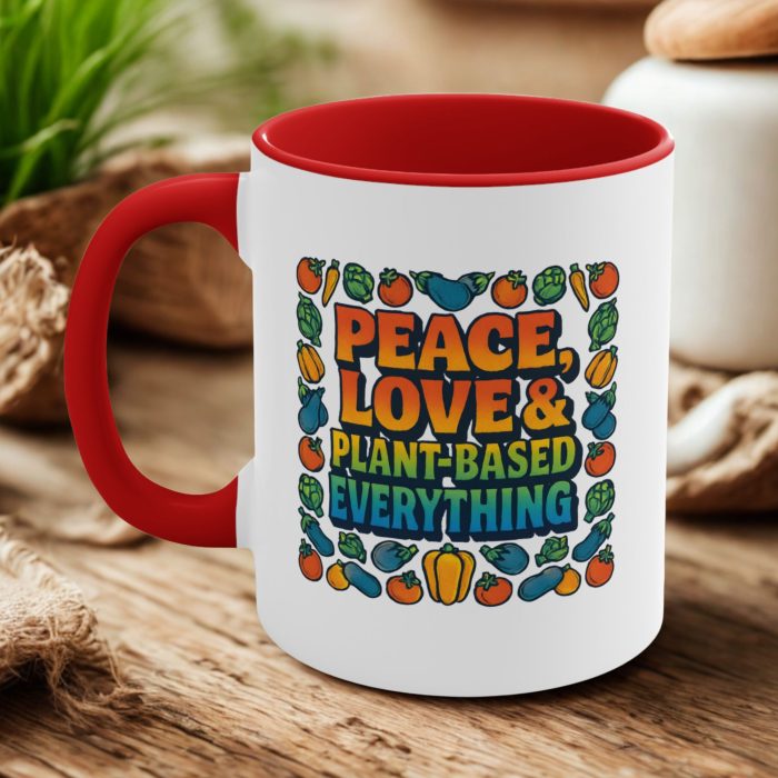 Peace, Love & Plant-Based Everything – Colourful Vegan Mug