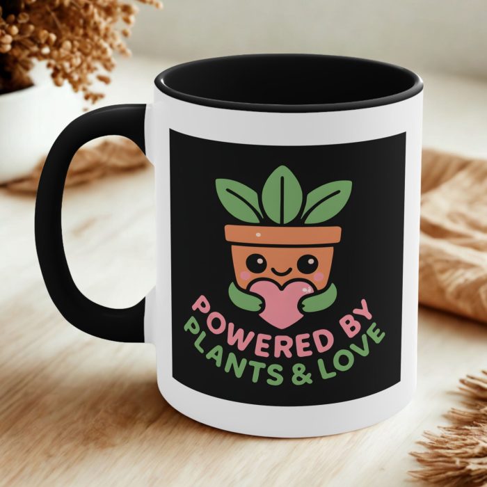 Powered by Plants and Love Mug – Cute Vegan Plant Pot Coffee Mug