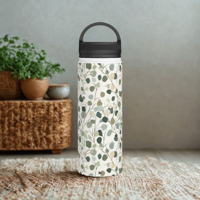 Eucalyptus Stainless Steel Water Bottle – Insulated Drink Bottle with Handle Lid