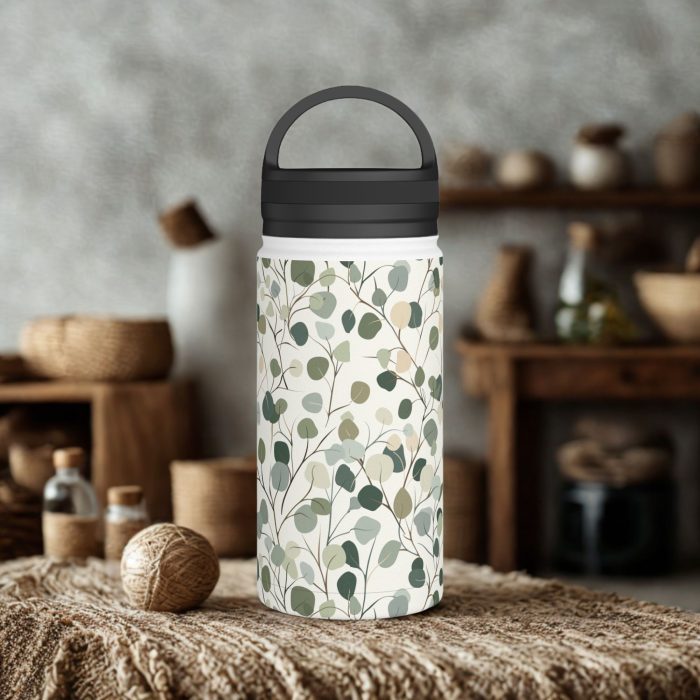 Eucalyptus Stainless Steel Water Bottle – Insulated Drink Bottle with Handle Lid