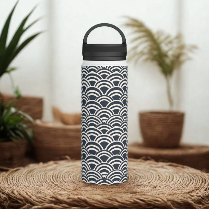 Japanese Wave Water Bottle – Stainless Steel Insulated Bottle with Handle Lid