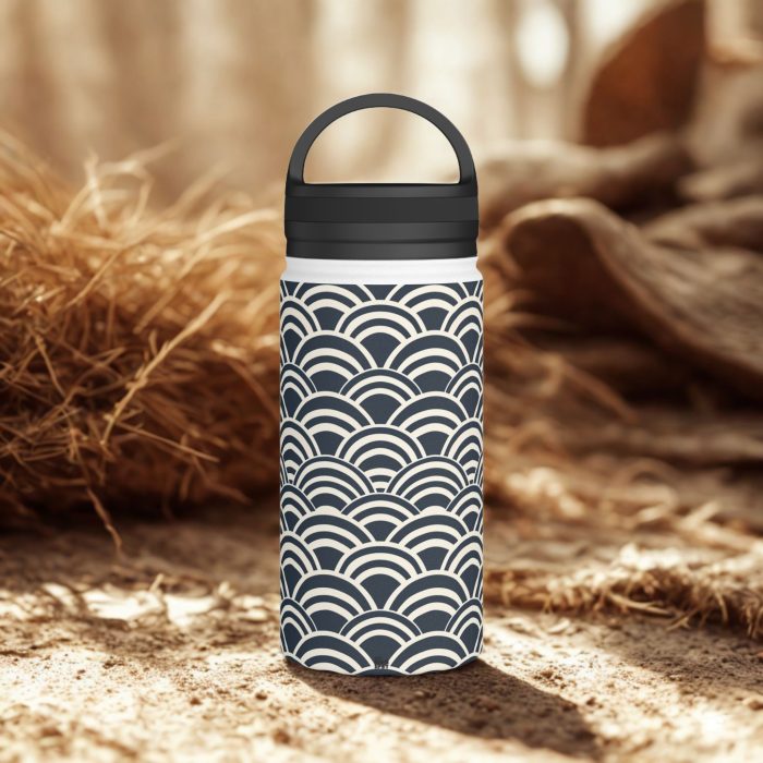 Japanese Wave Water Bottle – Stainless Steel Insulated Bottle with Handle Lid