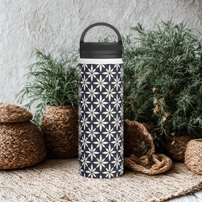 Geometric Pattern Water Bottle – Stainless Steel Insulated Bottle with Handle Lid