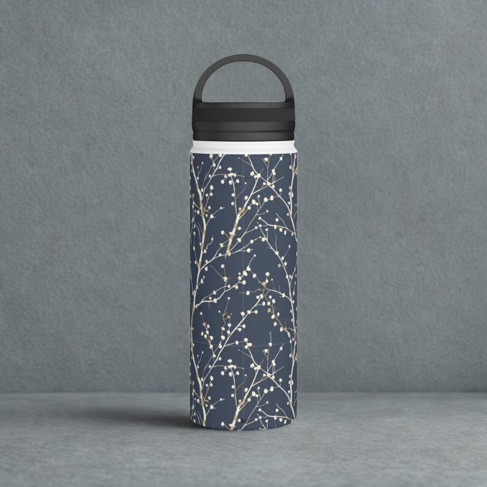 Navy Floral Stainless Steel Water Bottle – Insulated Drink Bottle with Handle Lid