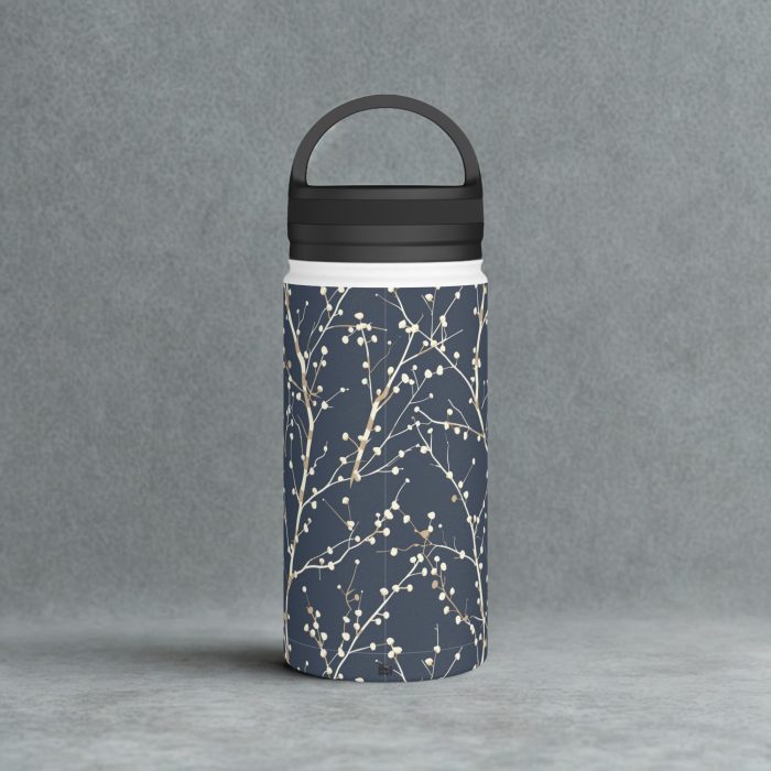 Navy Floral Stainless Steel Water Bottle – Insulated Drink Bottle with Handle Lid