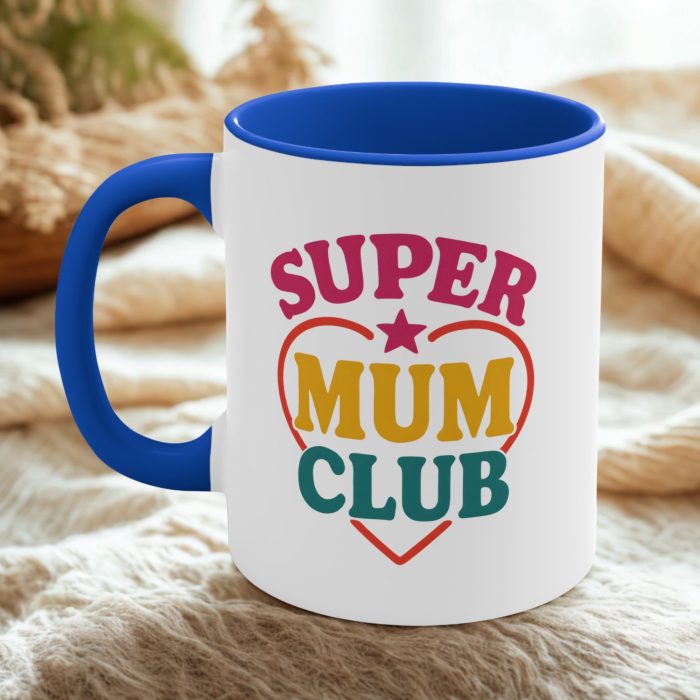 Super mum mug Australia colourful coffee cup with heart design and bold typography