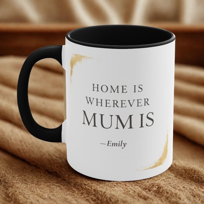 home is wherever mum is personalised mug with name