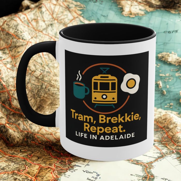 Tram, Brekkie, Repeat – Adelaide Coffee Mug for Locals