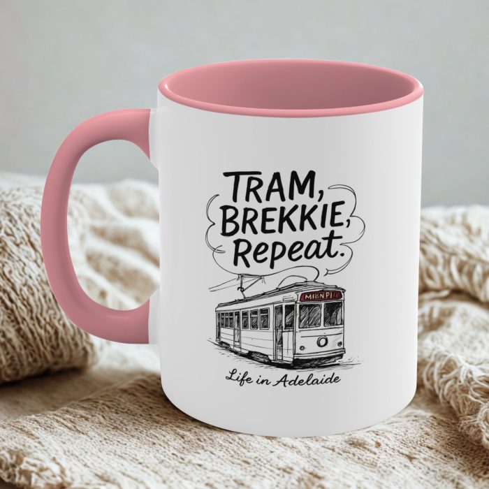Tram, Brekkie, Repeat – Vintage Tram Mug for Adelaide Lovers
