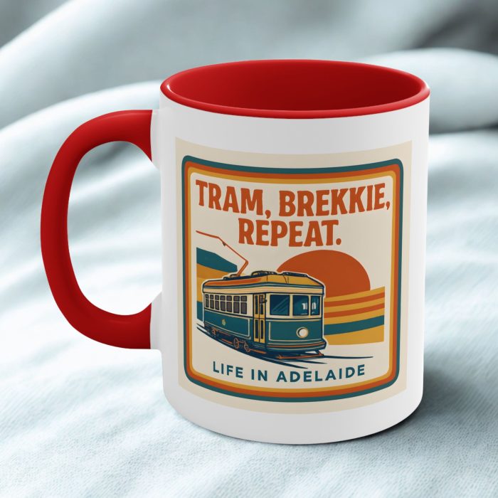 Tram, Brekkie, Repeat – Retro Adelaide Tram Coffee Mug