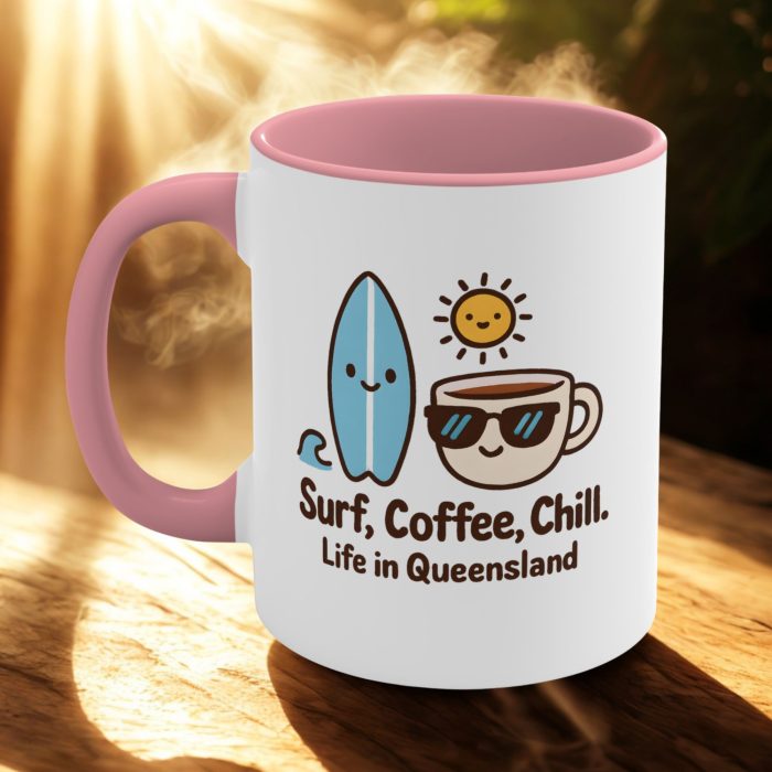 Surf, Coffee, Chill – Kawaii Queensland Mug