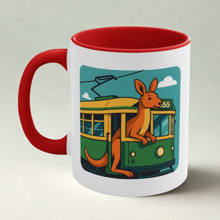 Melbourne Tram Coffee Mug – Kangaroo Tram Design – Funny Australia Souvenir Mug