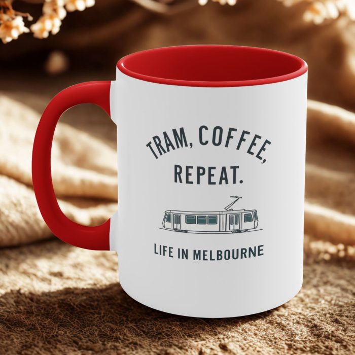 Tram, Coffee, Repeat – Melbourne Tram Mug for City Life Lovers