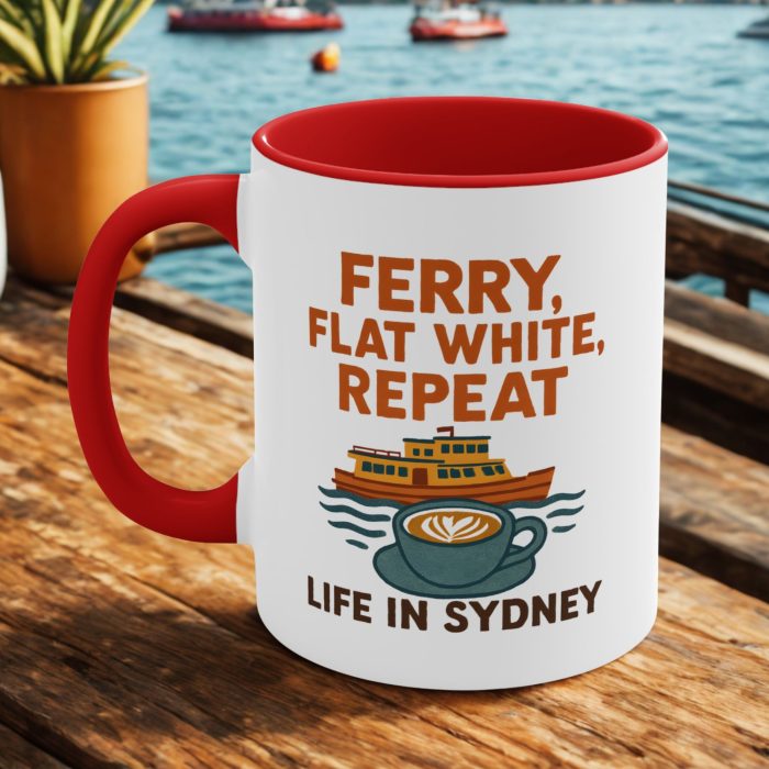 Bold Sydney Coffee Mug – Ferry in a Flat White Cup Design