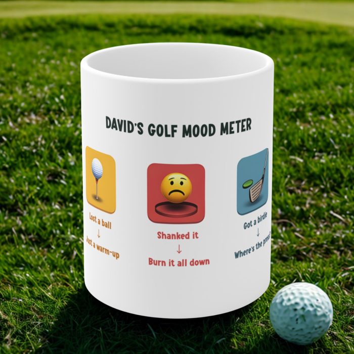 [Your Name]’s Golf Mood Meter Mug | Custom Funny Golf Mug with Emoji Mood Blocks & Personalised Name