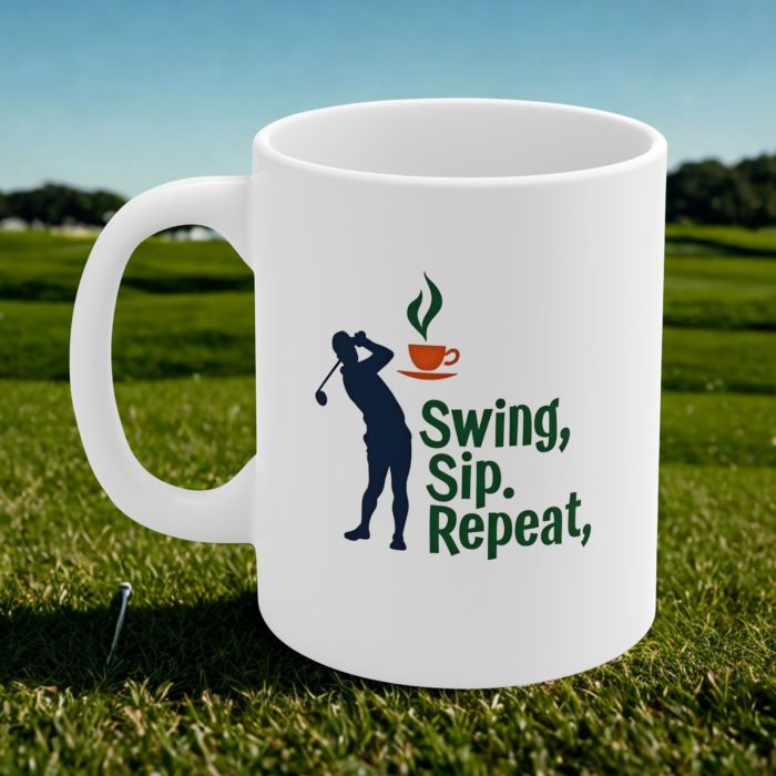 Swing. Sip. Repeat. Mug | Minimalist Golf Mug with Modern Typography & Coffee Swing Design
