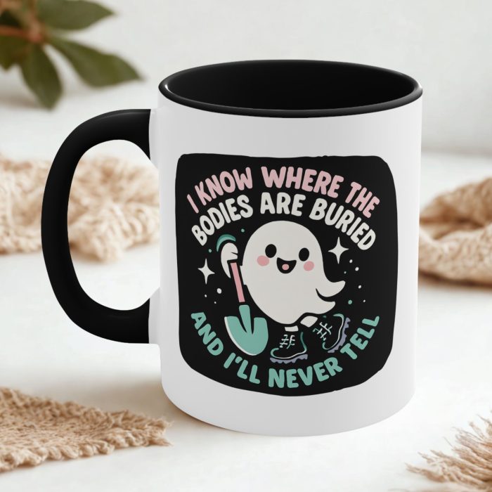 I Know Where the Bodies Are Buried Ghost Mug – Cute & Creepy Combo