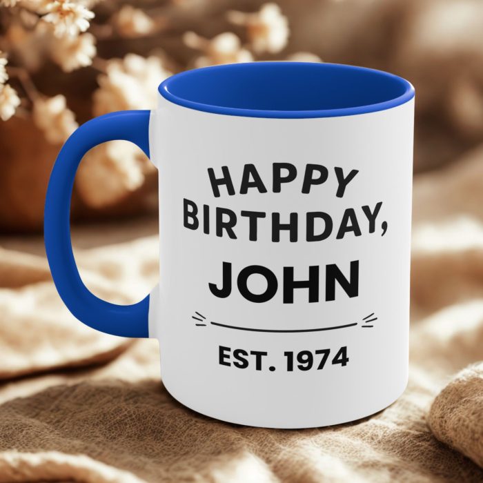 Personalised birthday year mug with custom name and est year design