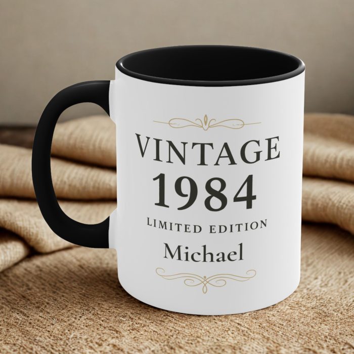 Vintage 1984 limited edition mug personalised with custom name