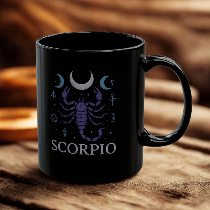 Scorpio mug black mug with mystical scorpion zodiac artwork on ceramic mug