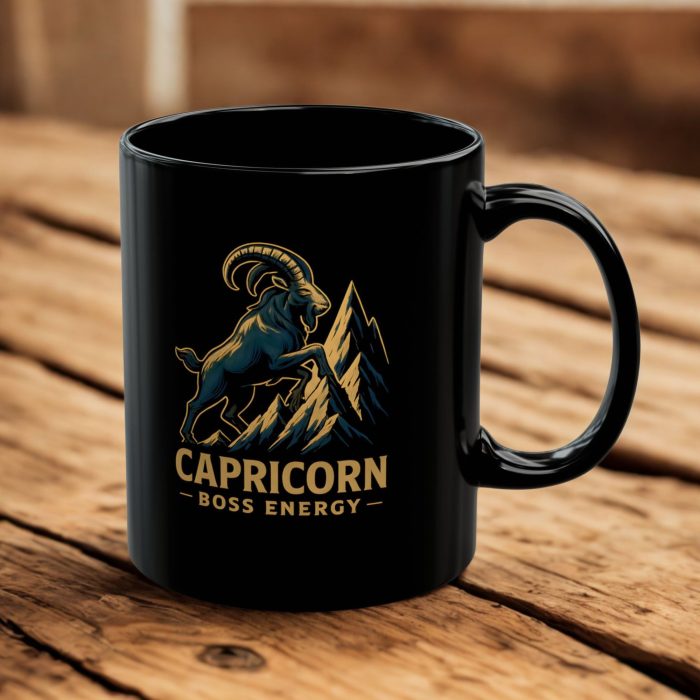Capricorn mug black mug with mountain goat zodiac artwork on ceramic mug