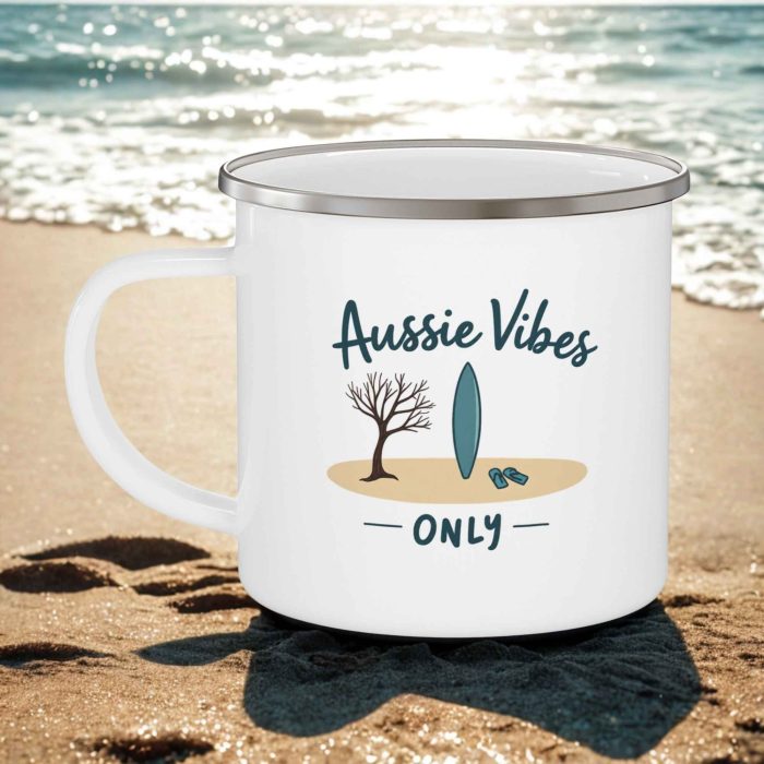Aussie Vibes Only Mug | Minimal Enamel Camping Coffee Mug
