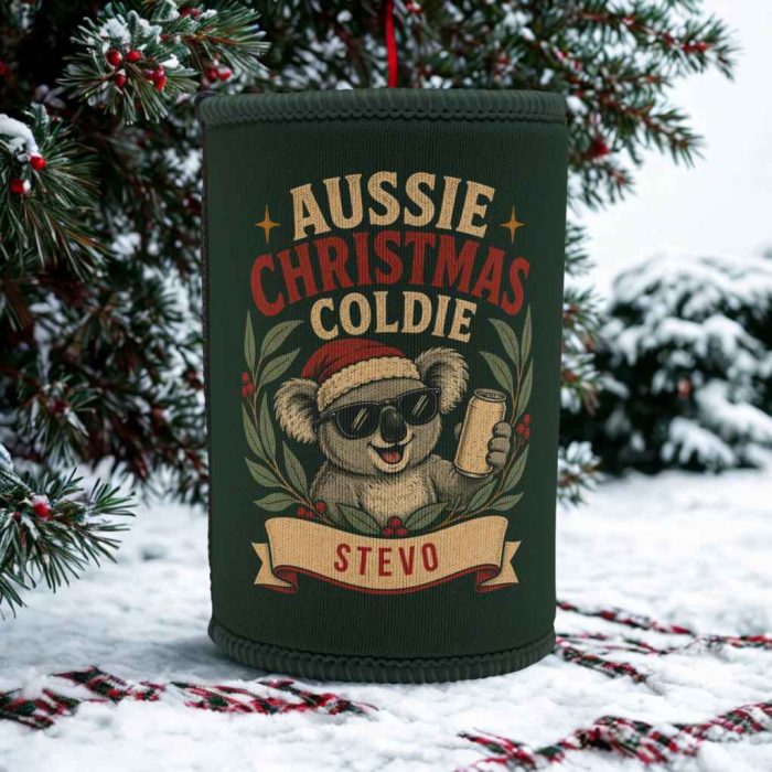 Personalised Cockatoo Christmas Stubby Cooler – Custom Aussie Coldie Holder