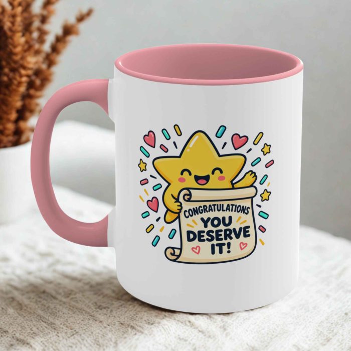 Cute Congratulations Mug – You Deserve It Star Design Coffee Cup