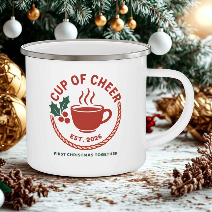 First Christmas Together Camping Mug – Personalised Christmas Enamel Mug (12oz)