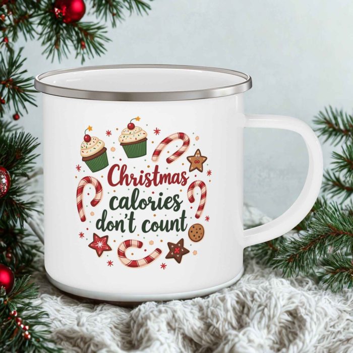 Christmas Calories Camping Mug – Funny Festive Enamel Mug (12oz)