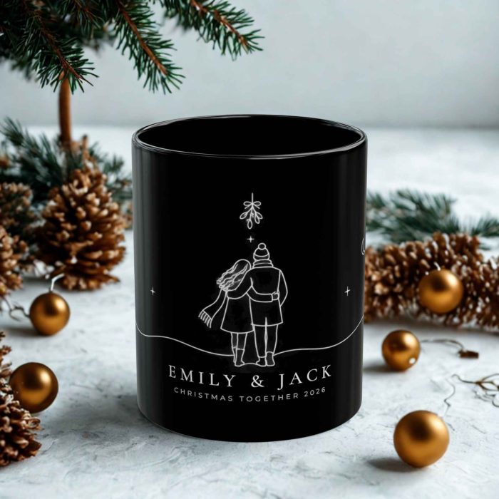 Personalised couples Christmas mug with two custom names and year